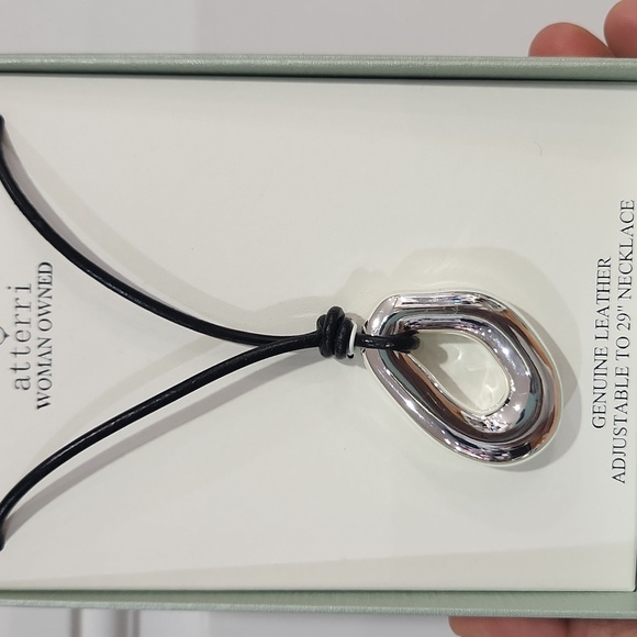 ATTERRI Sterling Silver Genuine Leather Cord Adjustable Up To  29" Necklace - Picture 3 of 3